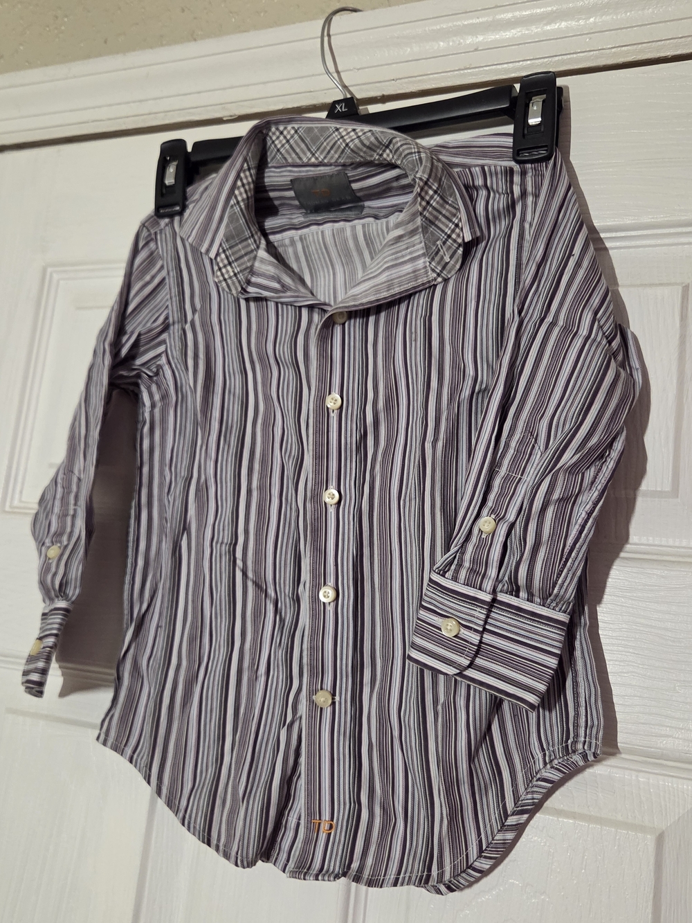 Thomas Dean Boys' Striped Button-Down Shirt - Purple Stripes